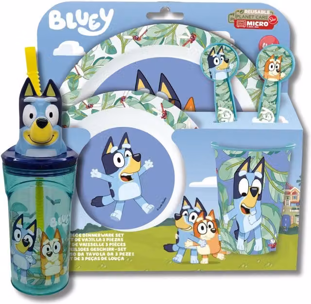 Bluey Childrens Plastic Dinner Set with 3D Tumbler in Blue – 1
