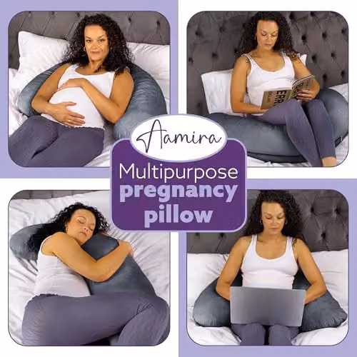 Aamira L Shaped Pregnancy Maternity Pillow with Memory Foam and Velvet Cover, Dark Grey, W/D/H: 145 x 25 x 25 cm – 7