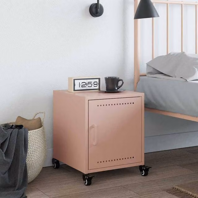 Berkfield Home Stylish Pink Metal Bedside Cabinet W/D/H: 36 x 38.5 x 43.5 cm
