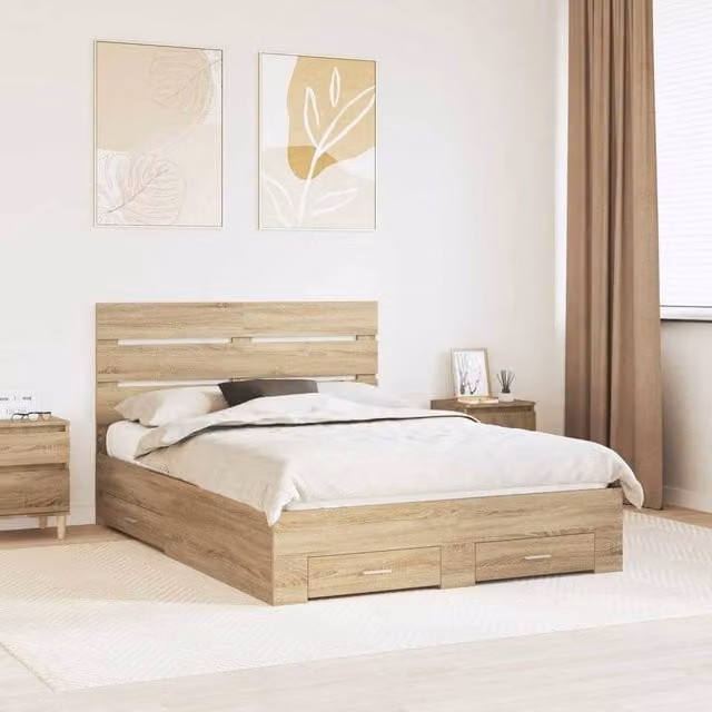 Berkfield Home Sonoma Oak Bed Frame with Drawers, Brown, W/D/H: 150 x 200 cm