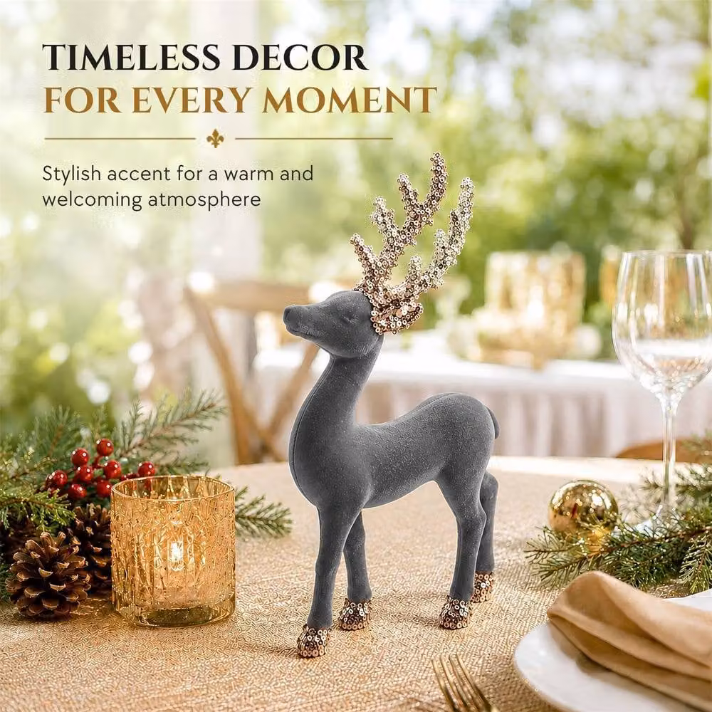 Shatchi Grey Christmas Reindeer Tabletop Figurine, Height: 23 cm – 5