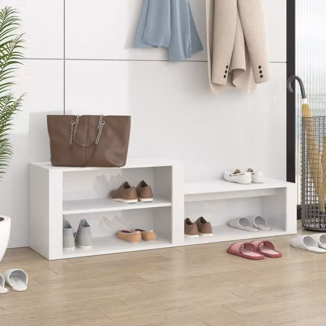 Berkfield Home High Gloss White Shoe Cabinet with Integrated Seat, W: 150 cm, D: 35 cm, H: 45 cm – 1