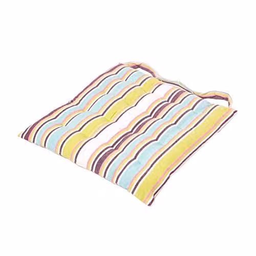 HOMESCAPES Osaka Green and Purple Stripe Cotton Seat Pad Cushion for Dining Chairs W/D/H: 40 x 40 x 6.5 cm