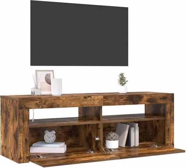 Berkfield Home TV Cabinet with LED Lights in Smoked Oak Brown, W/D/H: 120 x 35 x 40 cm – 1