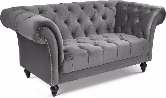 Bravich Chesterfield Rolled Arm Velvet Sofa in Grey