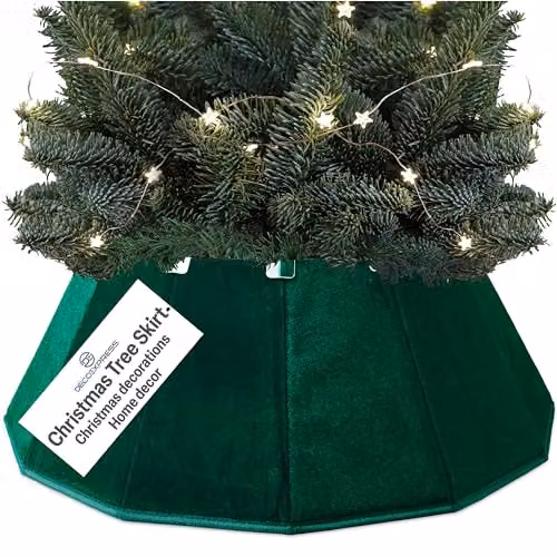 Deco Express Green Velvet Christmas Tree Skirt, Round Textile Base Cover, Top Diameter: 38 cm, Base Diameter: 65 cm
