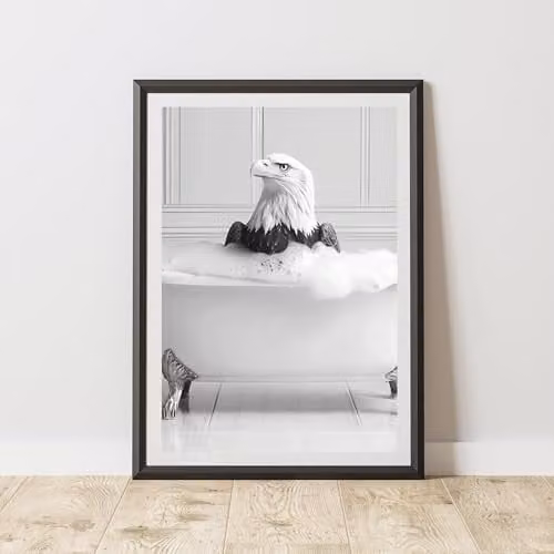 60 Second Makeover Eagle In The Bath Animal Print Paper Poster, A3