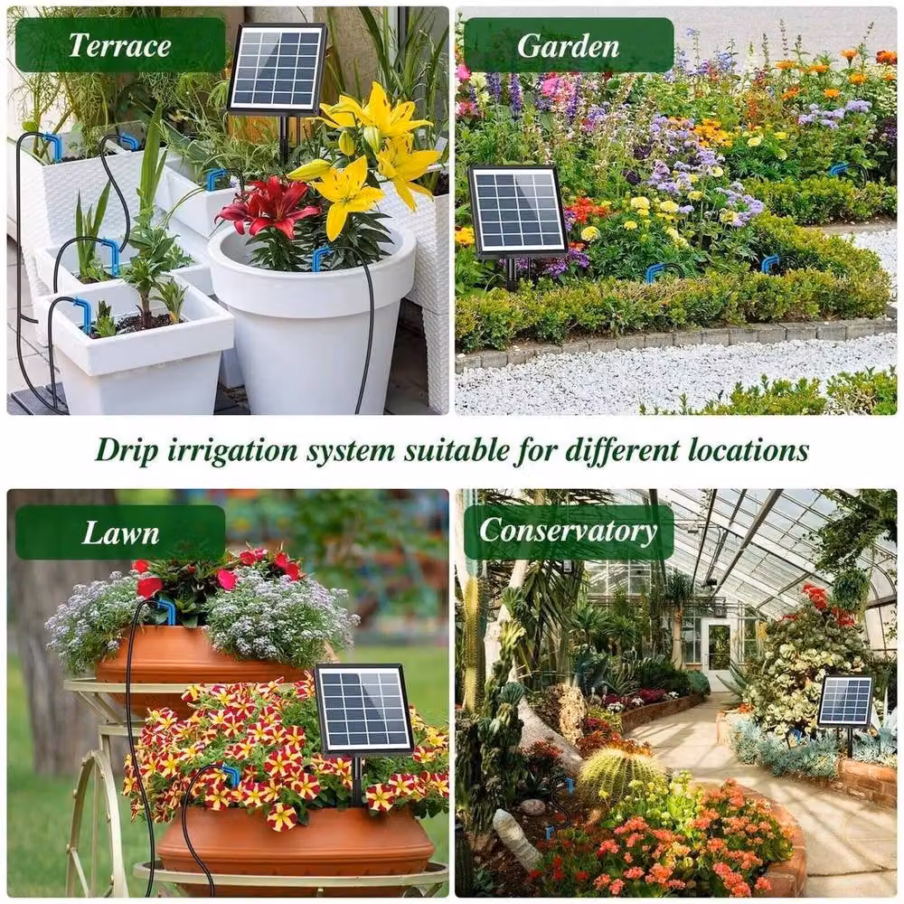 NESTLUNE Solar Drip Irrigation System with Timer, Black, 50ft – 3