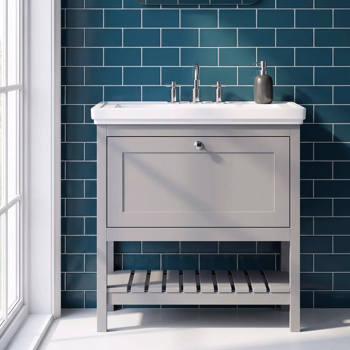 Balterley Bathroom Floor Vanity Unit with 1 Drawer and 3 Tap Hole Basin, Cool Grey, W: 83 cm – 5