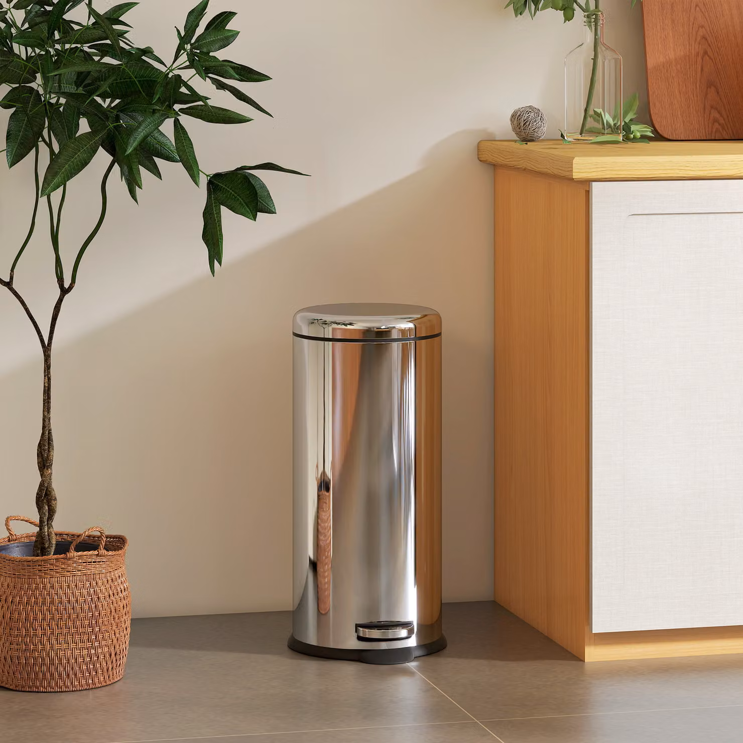 HOMCOM Stainless Steel Foot Pedal Kitchen Bin in Silver, 30L Capacity with Soft-Close Lid and Removable Inner Bucket – 2