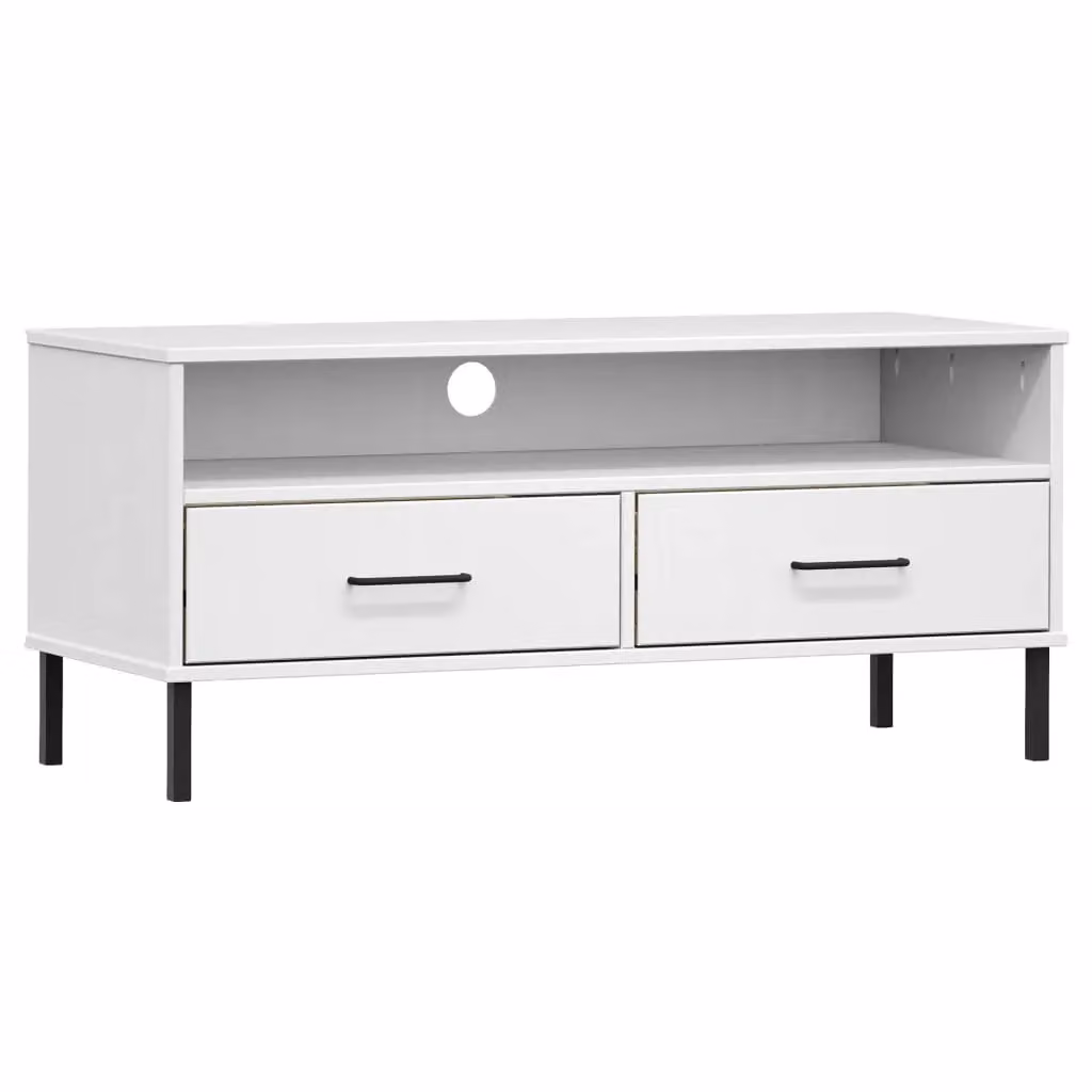 Berkfield Home Oslo TV Cabinet in White Solid Pine Wood with Metal Legs – 2