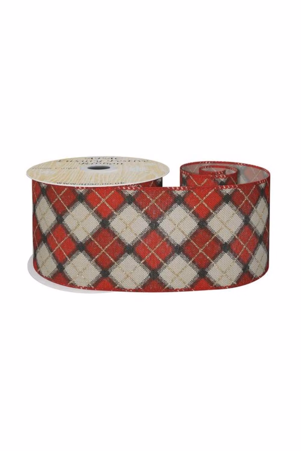KDMD Red and Gold Argyle Diamond Ribbon, Width: 6.3 cm, Length: 9.14 m – 2