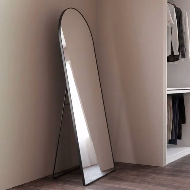 Sweekeek Modern Rectangular Aluminium Floor Mirror in Black, H 160 cm x W 60 cm