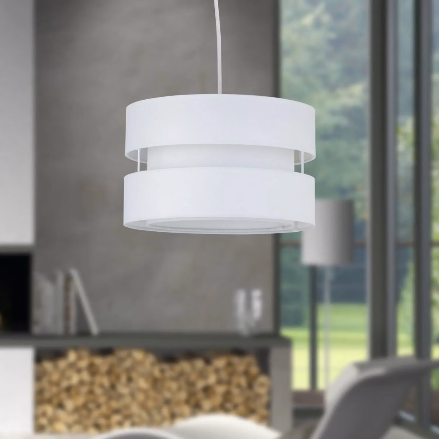 First Choice Lighting Benni Set of 2 White Fabric Pendant Shades, Diameter: 26 cm – 2
