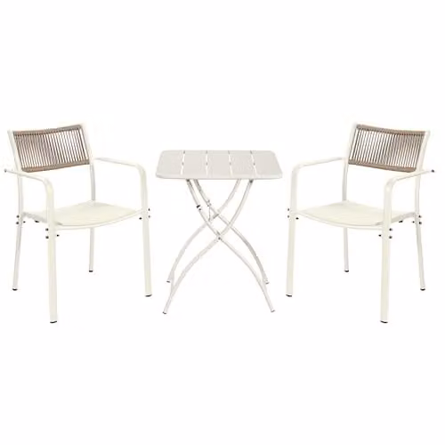 Core Products 3-Piece Bistro Garden Set with Two Rope-Back Armchairs and Metal Folding Table in White and Green