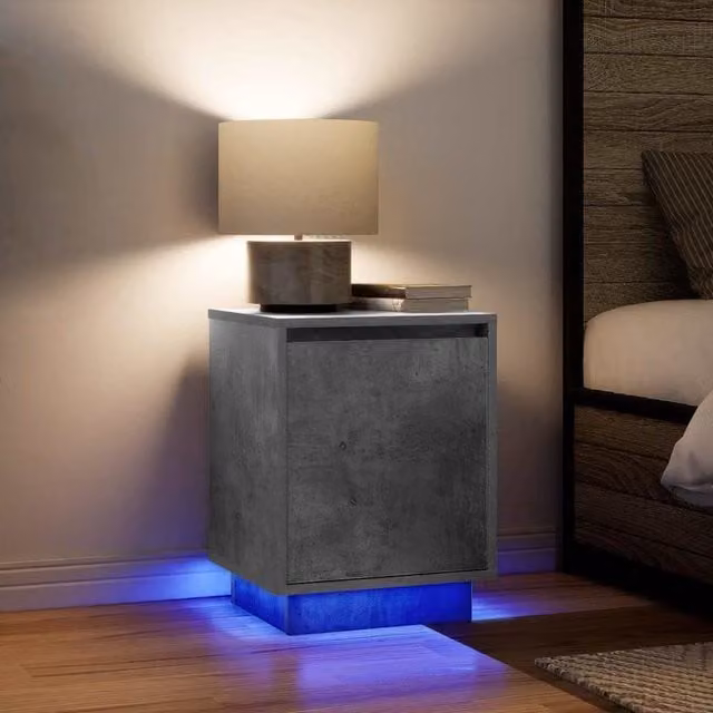 Berkfield Home Bedside Cabinets with Integrated LED Lights, 2 Pieces, Concrete Grey, W/D/H: 38 x 34 x 50 cm – 1