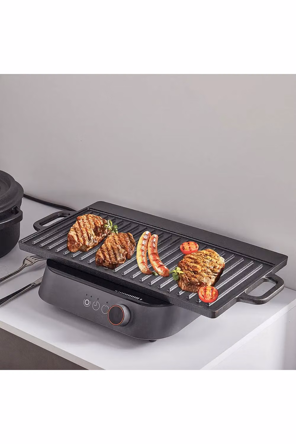 Living and Home Non-Stick Reversible Cast Iron Griddle Pan, Black, Width: 50 cm – 2