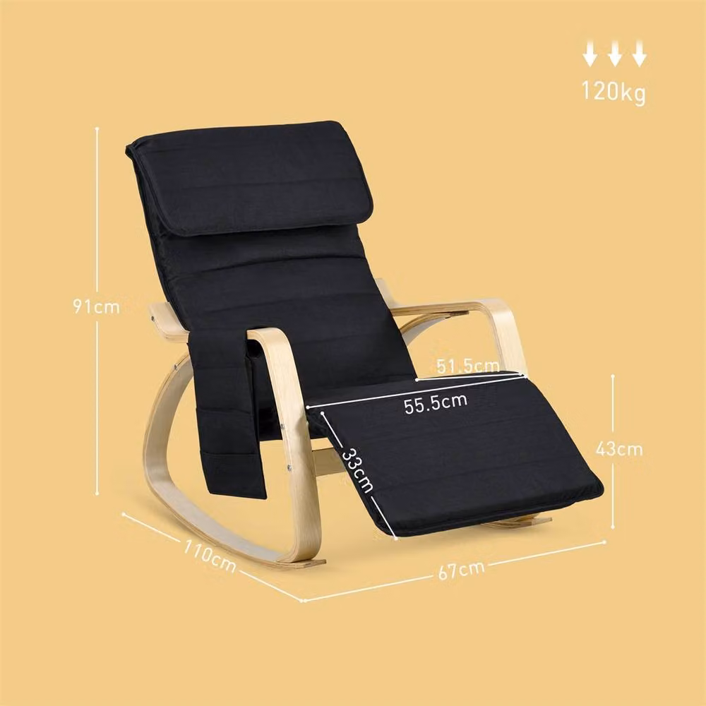 Kelvenix Modern Black Linen Rocking Lounge Chair with Birch Wood and Metal Frame – 2