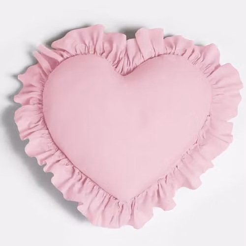 OHS Pink Heart Shaped Cushion with Frills, 40 cm – 2
