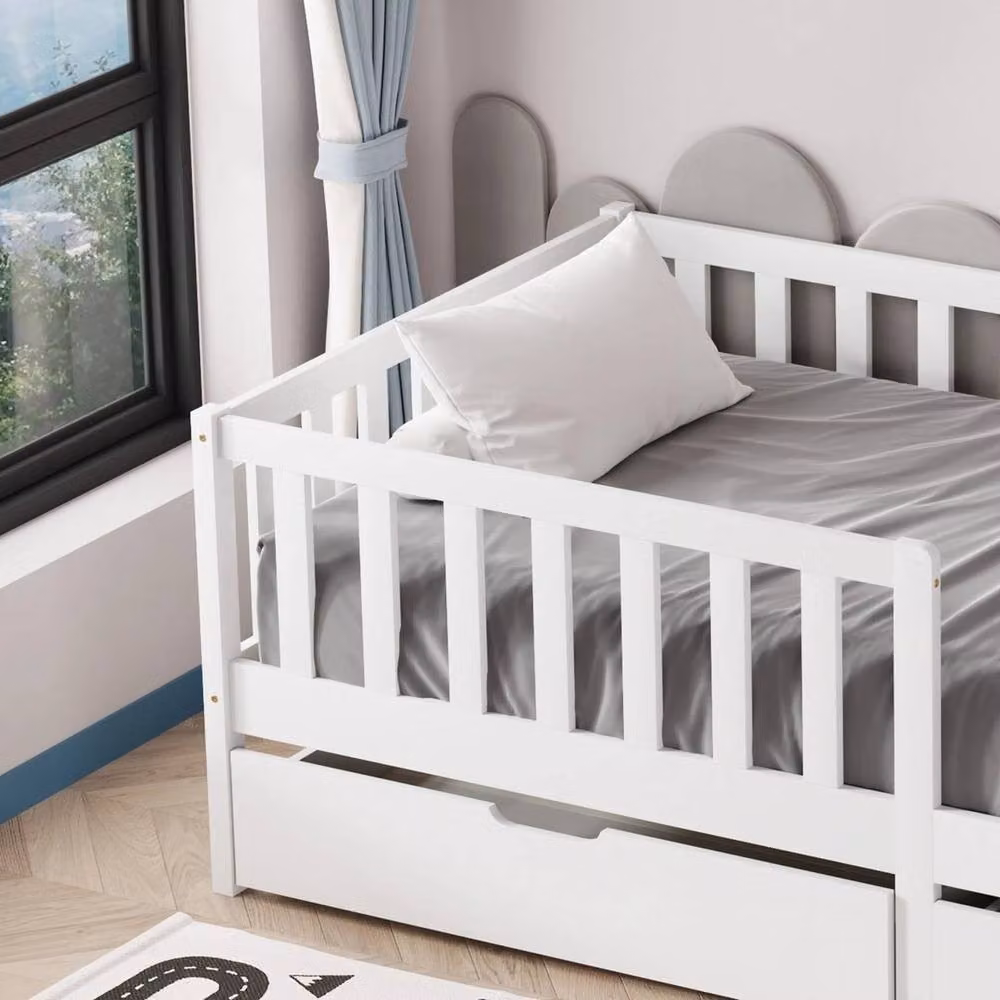 FORGEVIO White Lacquered Pine Wood Toddler Bed Frame, W/D/H: 90 x 190 cm – 2