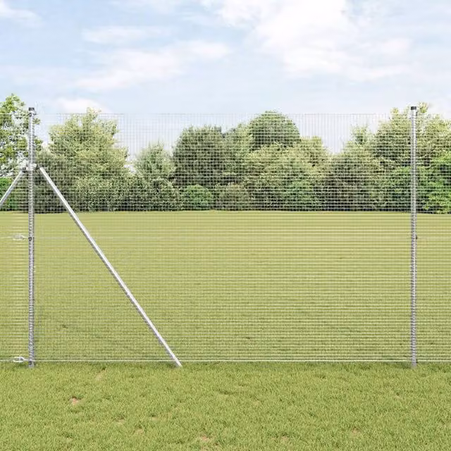 Berkfield Home Galvanised Steel Welded Wire Fence with 13 Posts, Silver, W: 25 m, H: 1.5 m – 1