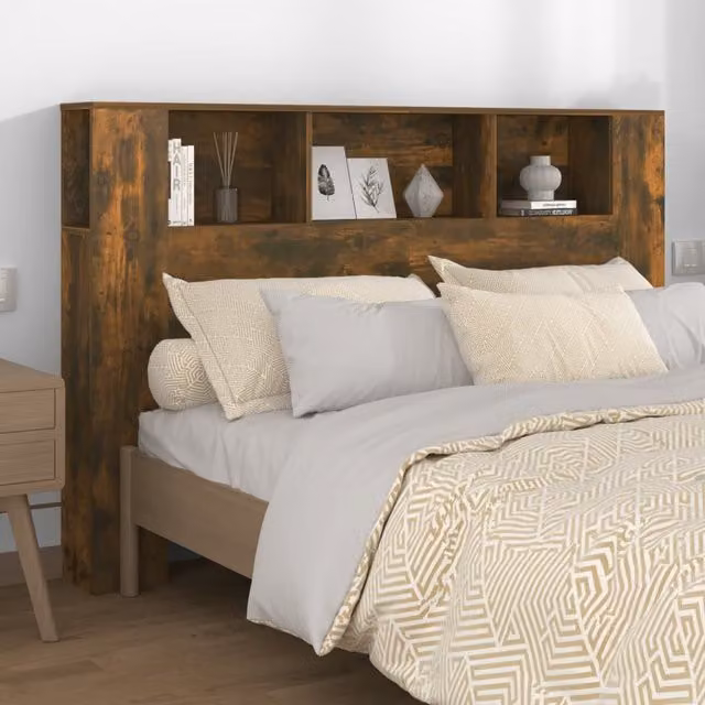 Berkfield Home Headboard Cabinet in Smoked Oak Brown, W: 160 cm, D: 18.5 cm, H: 104.5 cm