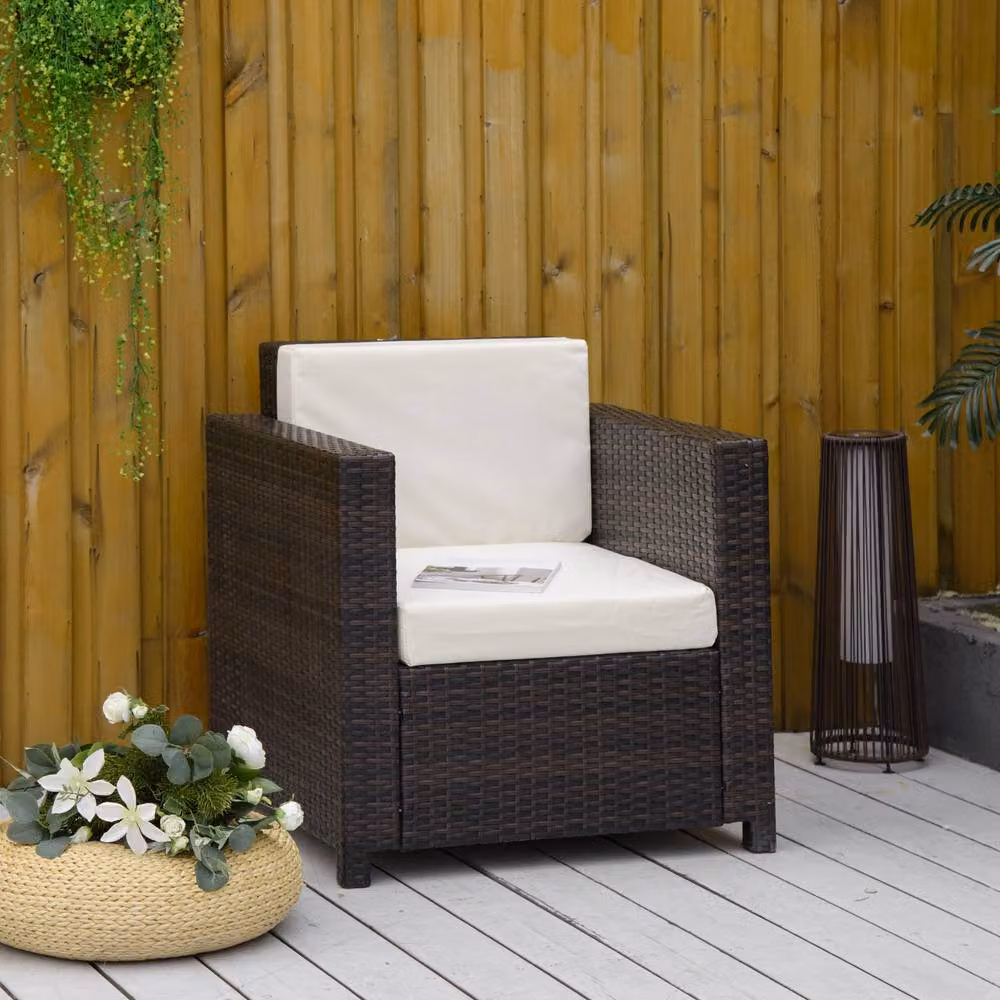 ERGOVEXA Brown PE Wicker Rattan Single Seater Garden Armchair, W/D/H: 80 x 75 x 70 cm – 4