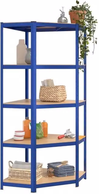 Berkfield Home Sturdy 5-Layer Corner Shelf in Blue, H 180 x W 75 x D 75 cm – 1