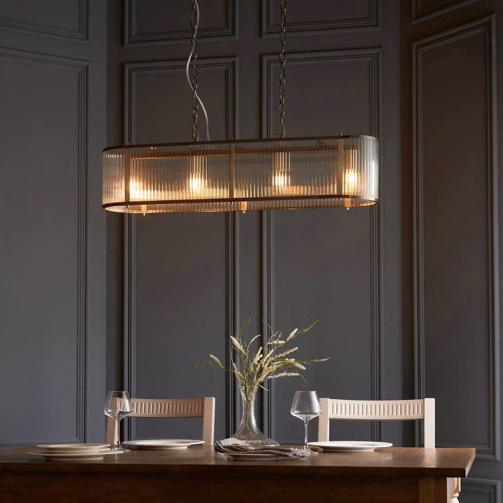 Netlighting Ridgeton Bar Pendant Light with Gold Brass Plate and Transparent Ribbed Glass, 4x E14 – 2