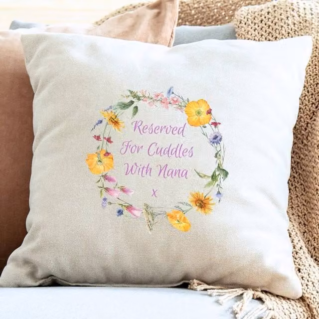 Aye Do Gifts Personalised Women's Floral Round Linen Cushion, W/D/H: 40 x 40 x 40 cm