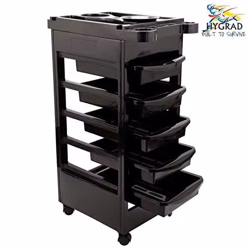 HYGRAD 6 Tier Black Salon Trolley for Hairdresser Accessories and Essentials – 8