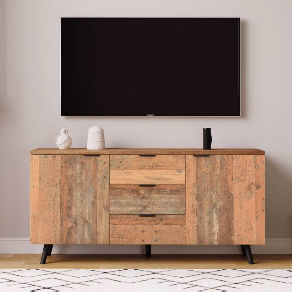 Merax Vintage Brown Sideboard with 3 Drawers and Adjustable Shelves – 6