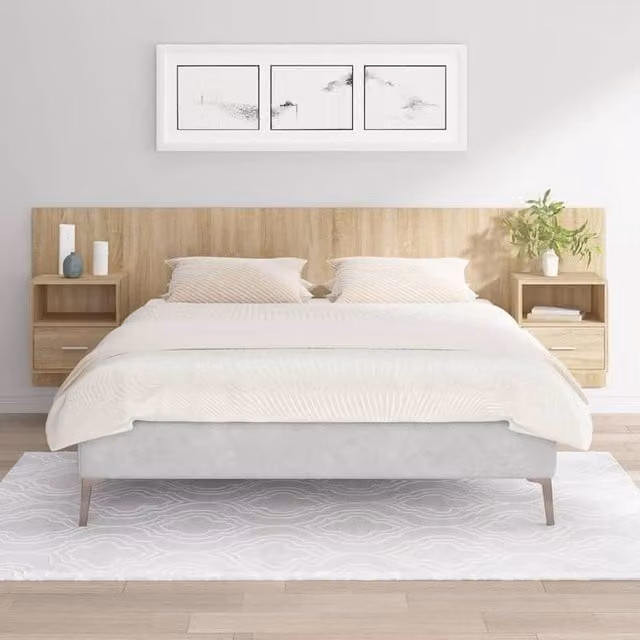 Berkfield Home Bed Headboard with Integrated Nightstand Cabinets in Sonoma Oak Brown Engineered Wood