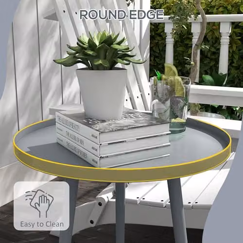 Outsunny Round Garden Coffee Table in Grey with Metal Construction, W/D/H: 40 x 40 x 50 cm – 5