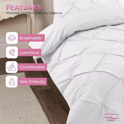 Home Sweet Home UK Pintuck Polycotton Duvet Cover and Pillowcase Set, White, W/D/H: 135 x 200 cm – 4