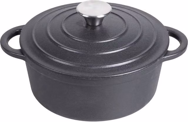 Garden Sanctuary Black Enamelled Cast Iron Dutch Oven Casserole Pot with Lid, 2.7 l