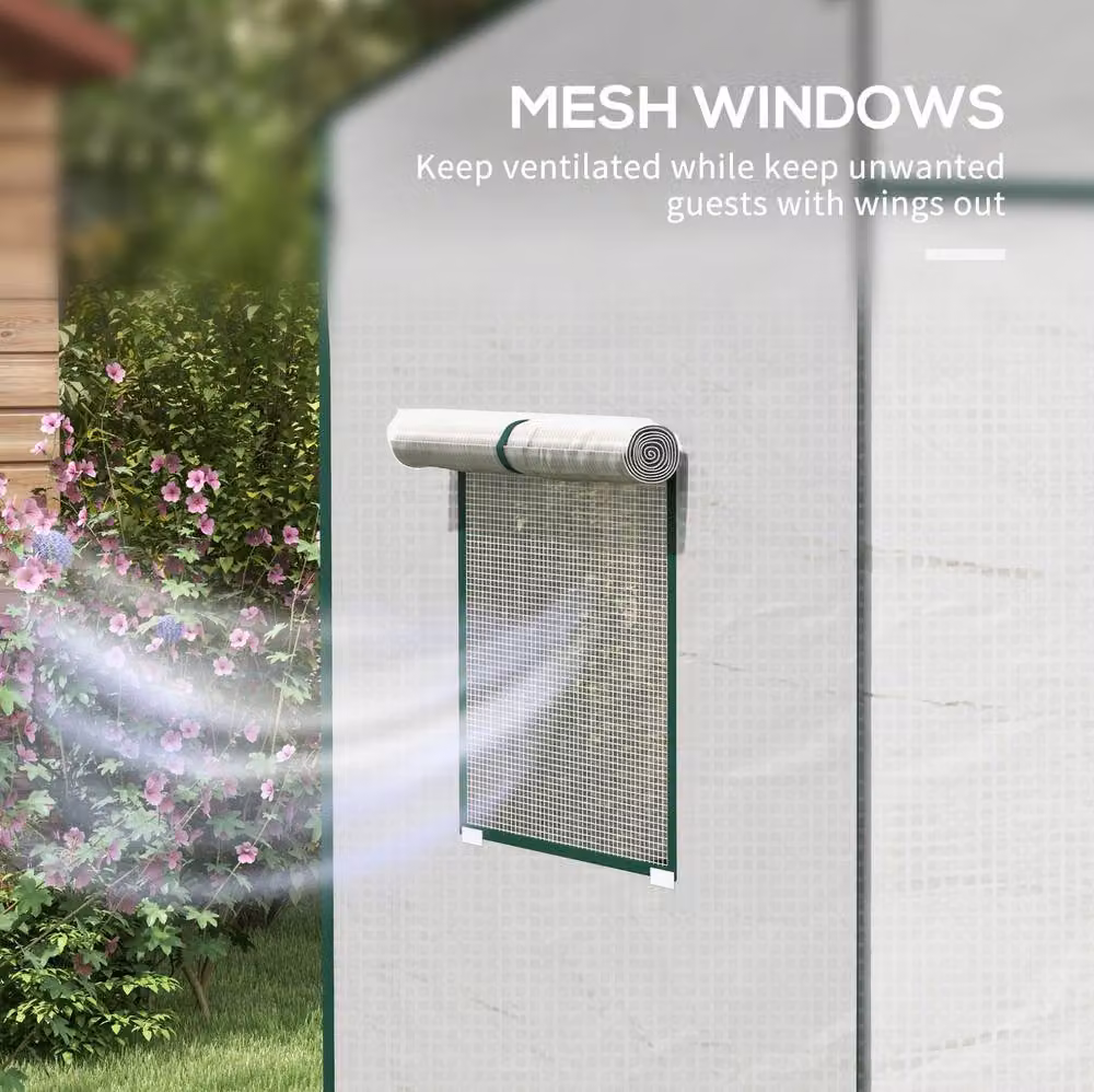 STILVORA Walk-in Greenhouse in White with Windows and Zipped Door, Height: 196 cm – 4