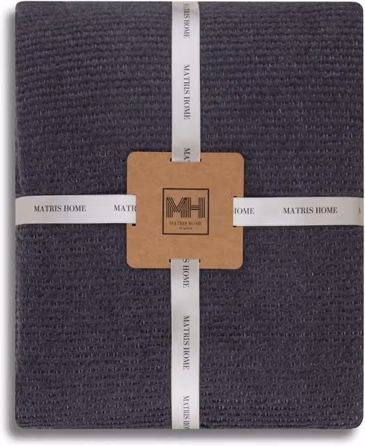 Matris Home Athena Woven Cotton Double Blanket and Throw in Grey