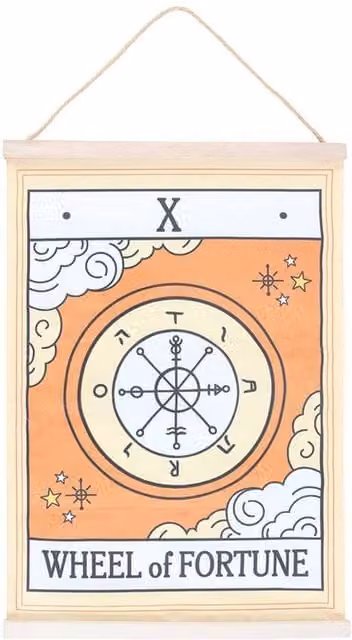 Something Different The Wheel Of Fortune Vintage Tarot Textile Wall Hanging in Brown and Orange, W/H: 59.0 x 31.0 cm