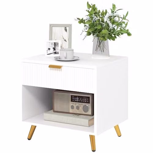 HOMCOM White Bedside Table with Drawer and Open Compartment