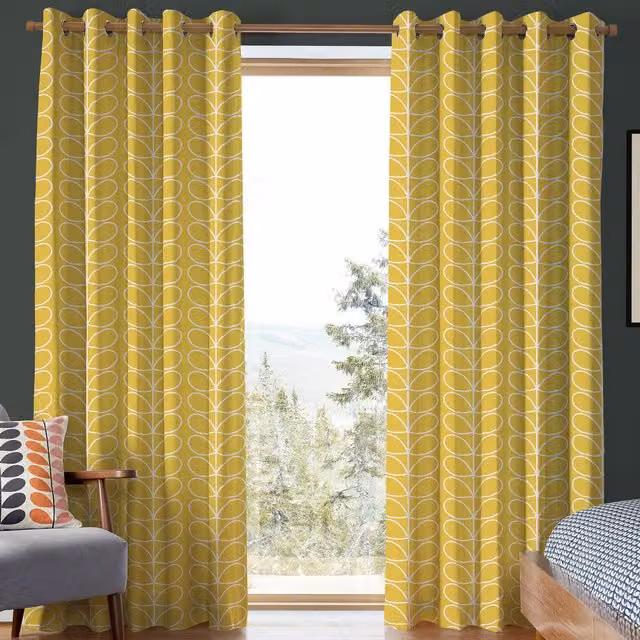 Orla Kiely Jumbo Linear Stem Made to Measure Blackout Eyelet Curtains in Sunflower Yellow