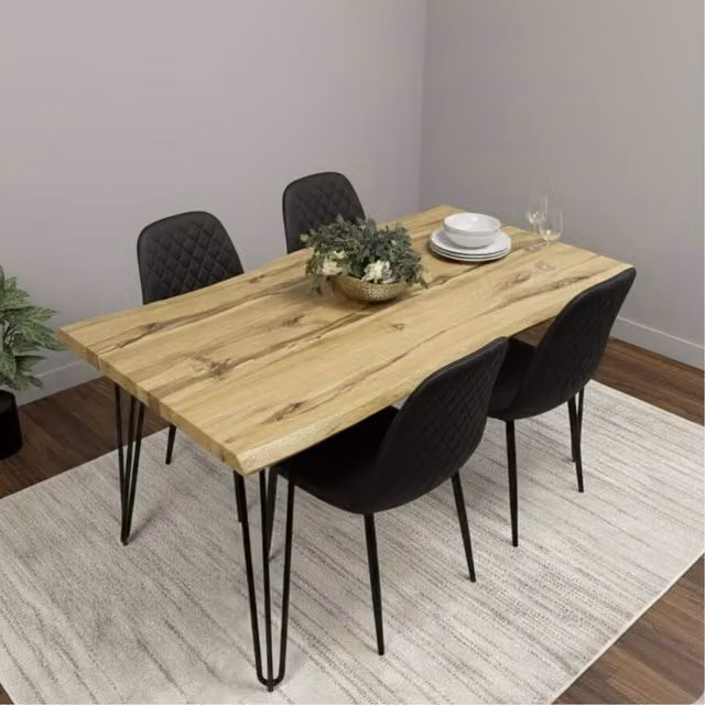 Kosy Koala Industrial Dining Table Set with 4 Black Faux Leather Chairs in Brown
