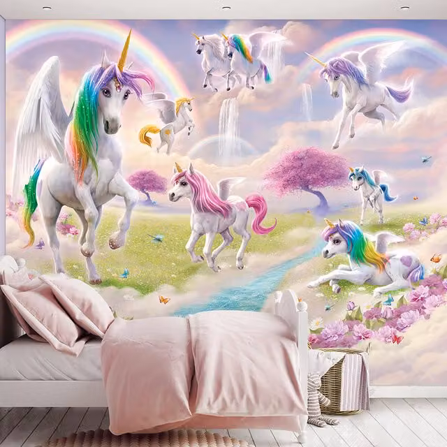 Walltastic Magical Unicorn Wall Mural in Pink and Multicolour, W: 243.84 cm, H: 304.8 cm