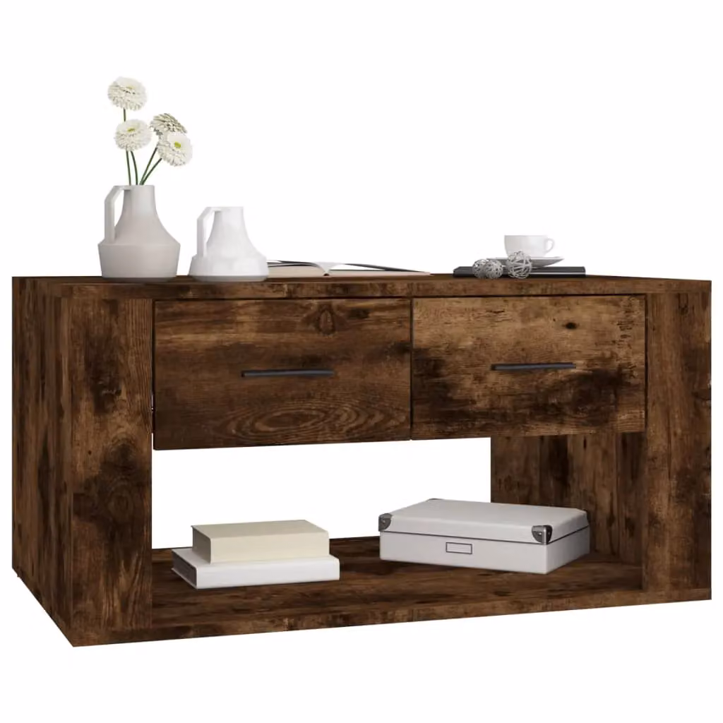 Berkfield Home Smoked Oak Coffee Table in Brown, W/D/H: 80 x 50 x 40 cm – 3