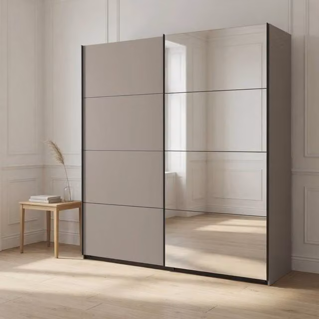 KDMD Aalst Sahara Grey Sliding Door Wardrobe with Mirror, W/H: 225 x 65 cm – 1