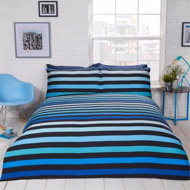 Rapport Home Three D Reversible Striped Duvet Set in Blue, Double