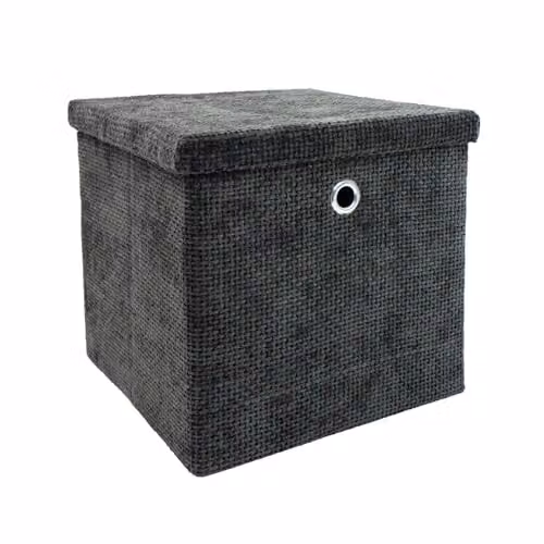 JVL Metro Foldable Fabric Storage Box with Lid, Black, W: 30.0 cm, D: 28.0 cm, H: 30.0 cm