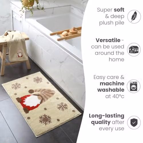Allure Bath Fashions Christmas Gonk Microfibre Bath Mat, Non-Slip and Quick-Drying, Beige, White and Red, W: 80 cm, D: 50 cm – 4