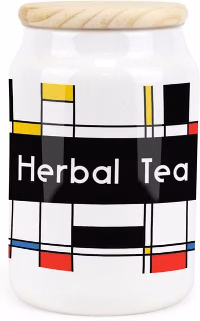 Purely Home Retro Art Deco Ceramic Herbal Tea Storage Canister in Black, White and Multicolour