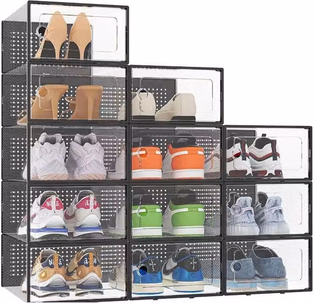 Livingandhome 12 Pack Stackable Black Transparent Acrylic Shoe Storage Boxes